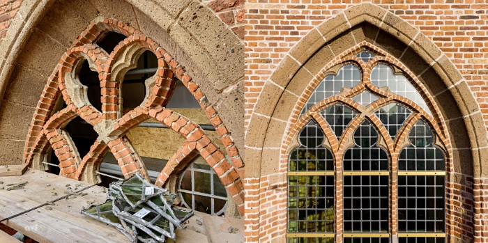 Burgy Bouwbedrijf Tijdens en an de restauratie van de vensters van de Oude Jeroenskerk in Noordwijk 