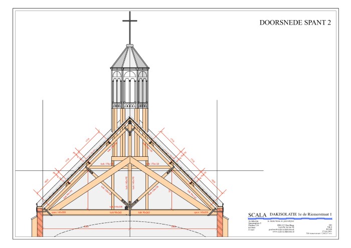 SCALA Architecten tekening spant kerk 1e De Riemerstraat Den Haag 